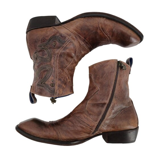 Mark Nason Italy Boots Dragon Mens 12 Distressed Brown Leather Rock Lives Zipper - Picture 6 of 14